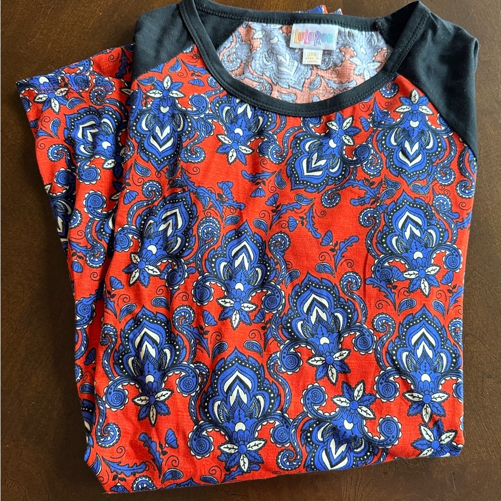 NWOT LulaRoe Plus Size Randy, Size‎ 3XL, Blue Black Fleur De Lis